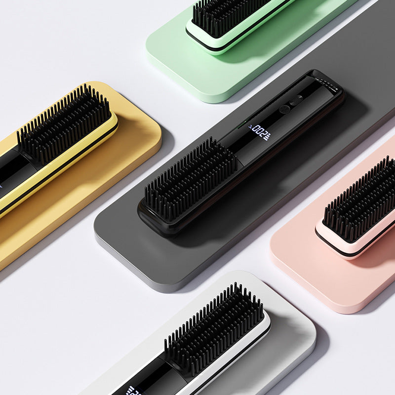 Cordless Hair Straightener Brush for Travel Portable Hair Straightener Comb with Negative Ion Mini hot Brush for Women, on-The-go Rechargeable with LED Display Anti-Scald Protection