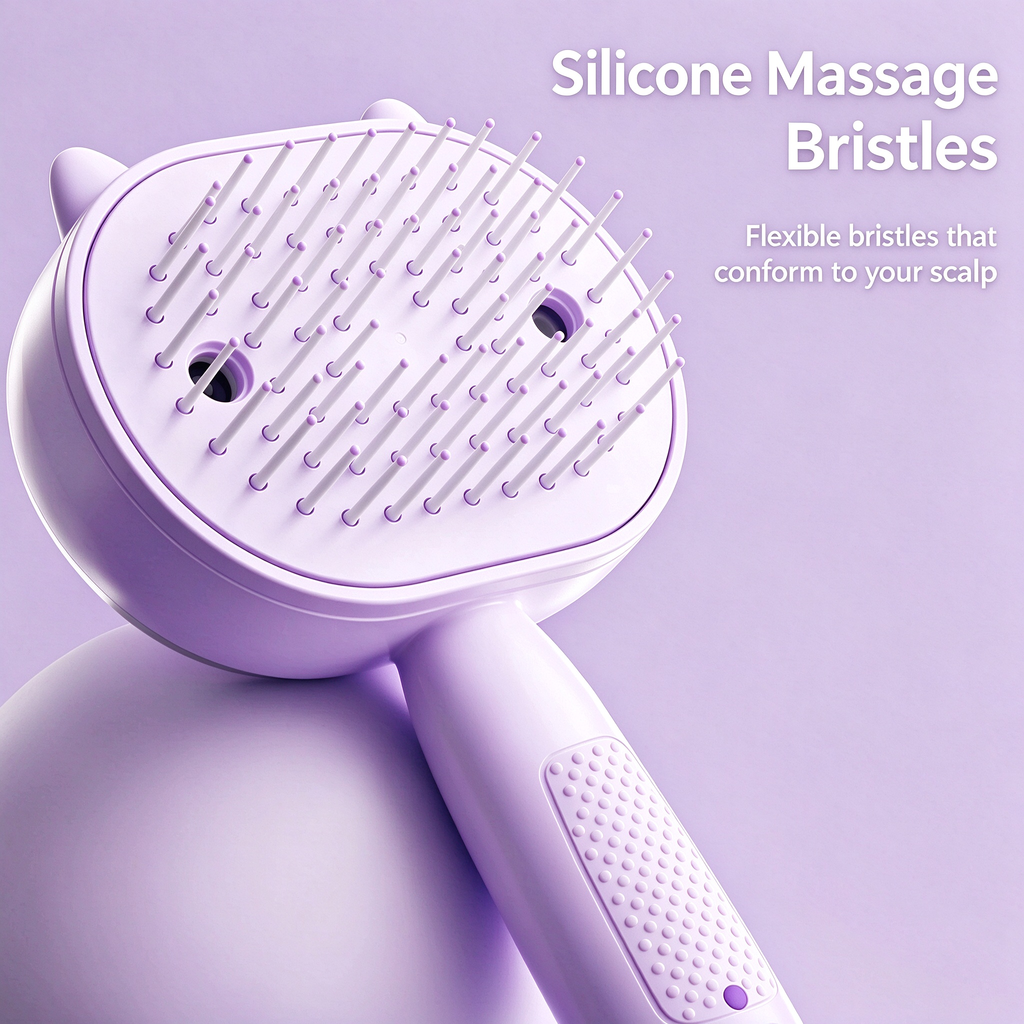 Hair Brush, Rechargeable Anti-Static Massage Air Cushion Comb Beige Cat