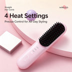 Cordless Hair Straightener Brush, Portable Negative Ion Hot Comb 4 Temperature Settings, Anti-Scald