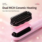 Cordless Hair Straightener Brush, Portable Negative Ion Hot Comb 4 Temperature Settings, Anti-Scald