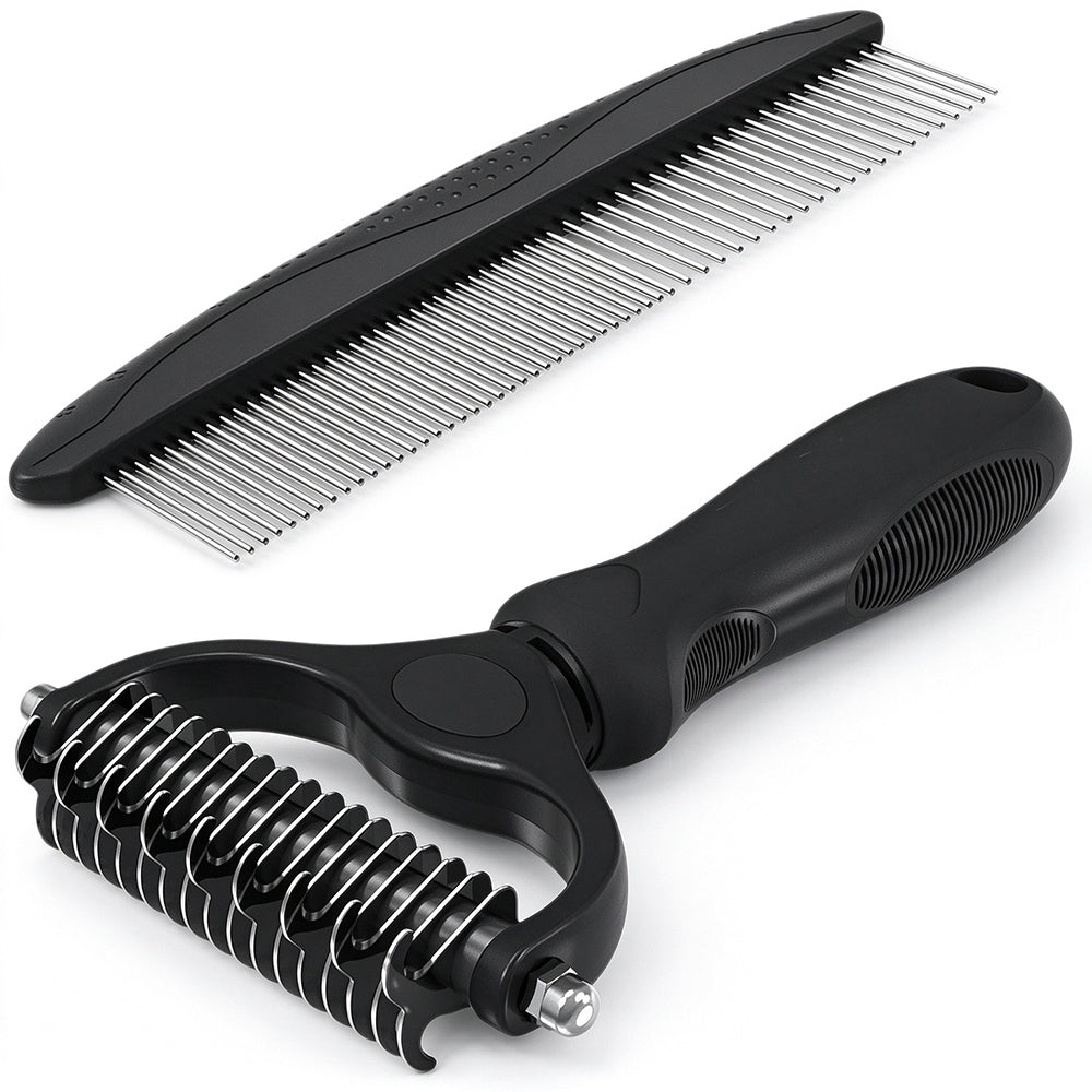 Mevera Pet Grooming Combo: Undercoat Rake, Dematting Deshedding Brush for Long-Haired Dogs and Cats
