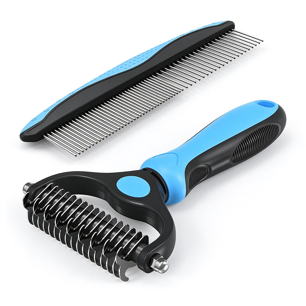 Mevera Pet Grooming Combo: Undercoat Rake, Dematting Deshedding Brush for Long-Haired Dogs and Cats