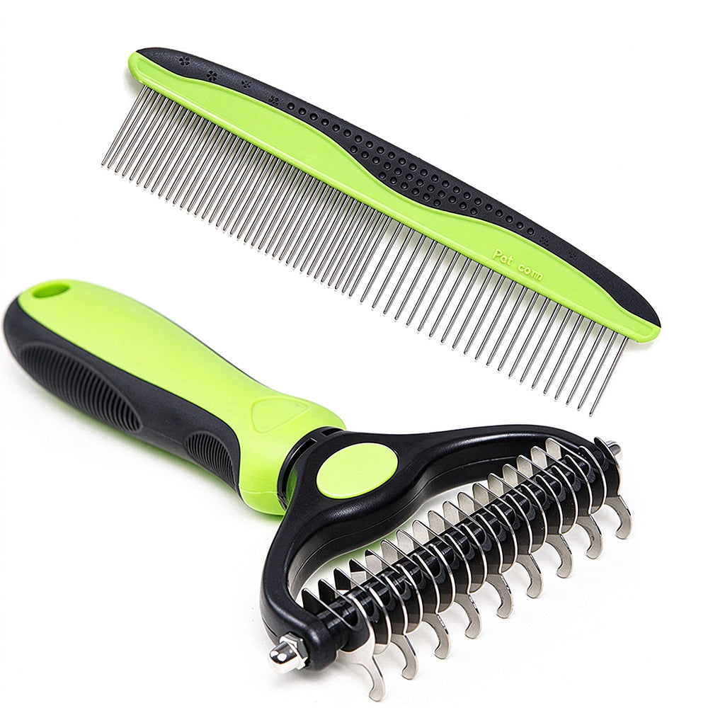Mevera Pet Grooming Combo: Undercoat Rake, Dematting Deshedding Brush for Long-Haired Dogs and Cats