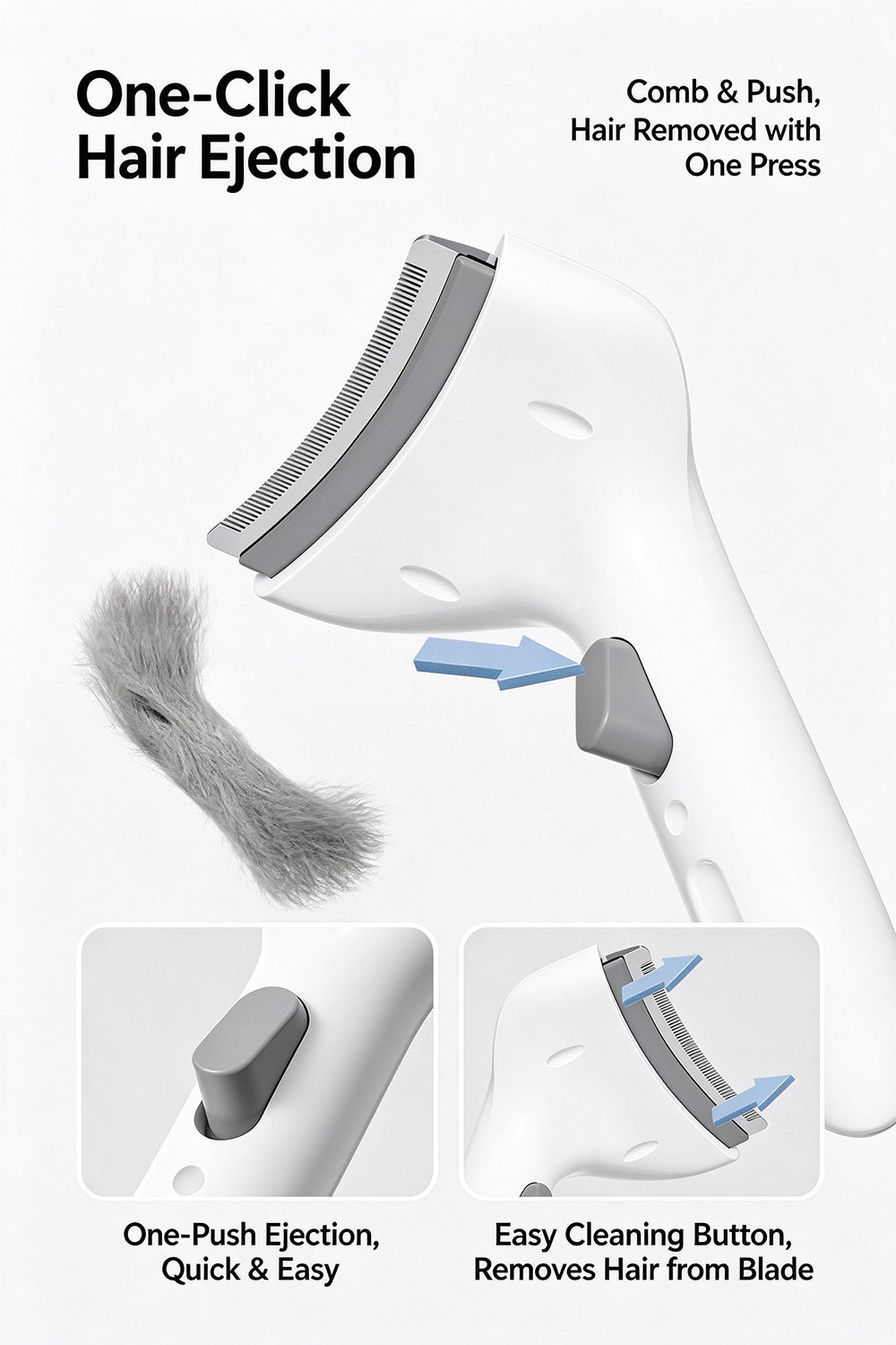 Premium Pet Deshedding Tool ，Small Professional Self-Cleaning Undercoat Brush for Dogs & Cats ，Stainless Steel Grooming Blade with One-Click Hair Release Button
